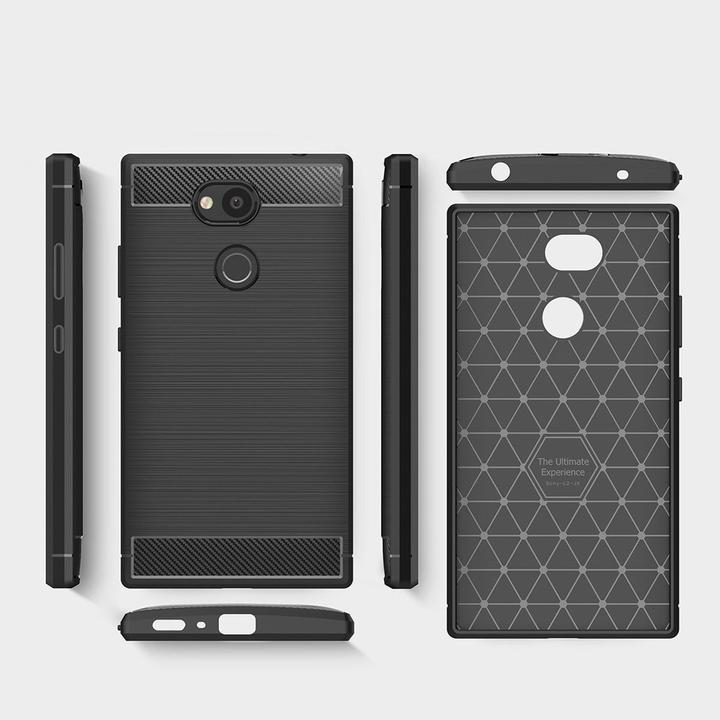 Produktbild König Design Hülle Handy Schutz für Sony Xperia L2 Case Cover Bumper Carbon Optik Etuis Grau (Sony Xperia L2)