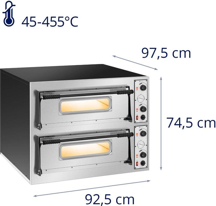 Produktbild Royal Catering Gastro Pizzaofen Flammkuchenofen Pizza Backofen 8 Pizzen 2 Kammern 455 °C