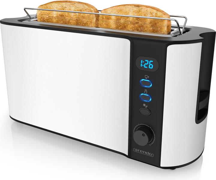 Produktbild Arendo Toaster Edelstahl 2 Scheiben Langschlitz, Doppelwand, Brötchenaufsatz, Display mit Restzeitanzeige