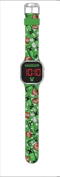 Produktbild Accutime LED-Kinderuhr Minecraft (grün), Digitaluhr mit LED-Anzeige für Uhrzeit und Datum, Weiche... (Digitaluhr, 38 mm)