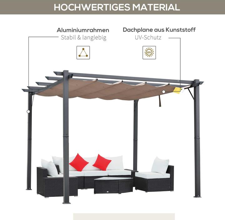 Actual product image Swisshandel24 Pergola gazebo patio cover with sliding roof garden aluminium charcoal grey+coffee brown 3x3x2.23 m (300 cm, 300 cm)