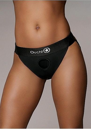 Actual product image Ouch! Vibrating Strap-on Panty Harness with Open Back - M/L