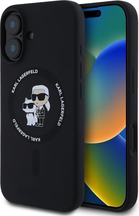 Immagine prodotto Karl Lagerfeld KLHMP16SSCMKCRHK iPhone 16 czarny/nero HC MagSafe Silicone KC Heads Ring (Apple iPhone 16)