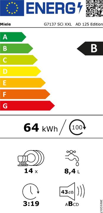 Label énergétique Miele Lave-vaisselle G 7137 SCi XXL AD 125 Edition