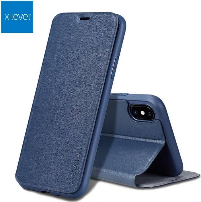 Immagine prodotto X-Level iPhone 12 Mini - Custodia Flip FIBColor, similpelle, protezione a 360°, blu scuro (Apple iPhone 12 mini)