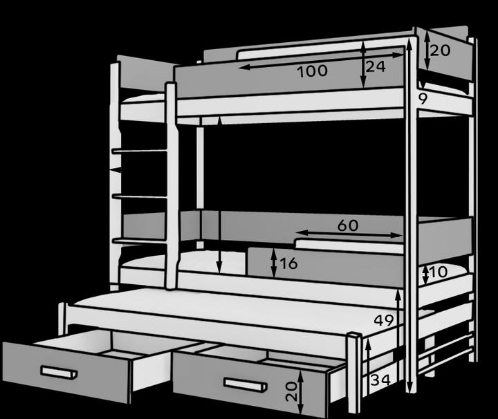 Immagine prodotto ADRK Furniture Letto a castello triplo con materassi QUEEN 180x80 (180 x 80 cm)