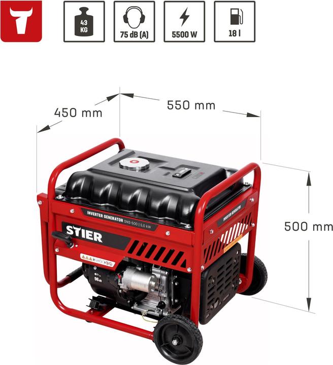Actual product image Stier Inverter generator SNS-500 5.0 kW 75 dB(A) (18 l)
