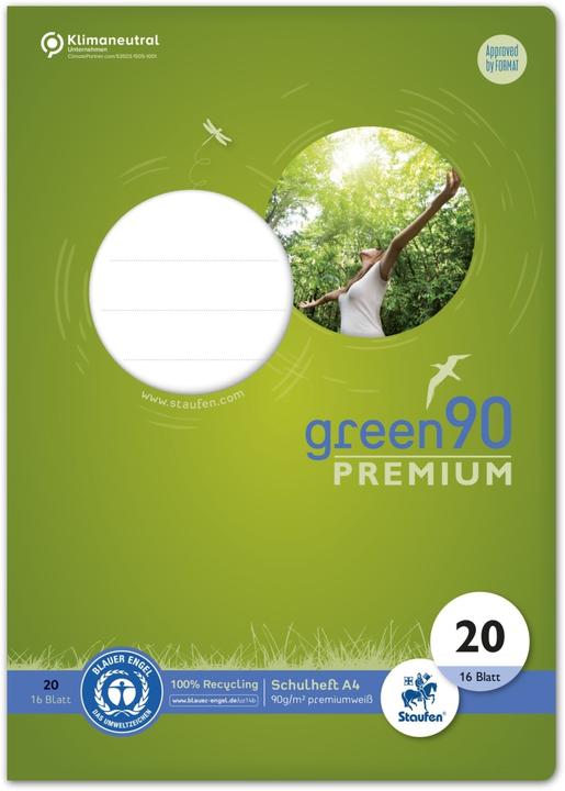 Image du produit Staufen Cahier d'écolier green, règle 20 vierge DIN A4 sans marge, 16 feuilles (A4, Blanc, Couverture rigide)