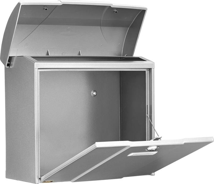 Actual product image Burg Wächter Galvanised steel letter box WxHxD 389/340/193 mm Olymp silver with opening stop