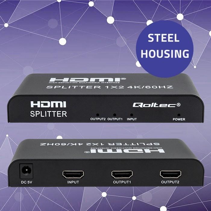 Produktbild Qoltec 51797 Aktiver HDMI-Splitter 2 x HDMI 4K x 2K | 6 Gbit/s | 60Hz
