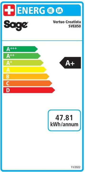 Energie-Label Sage Nespresso Vertuo Creatista (NESPRESSO Vertuo, CH-Stecker)