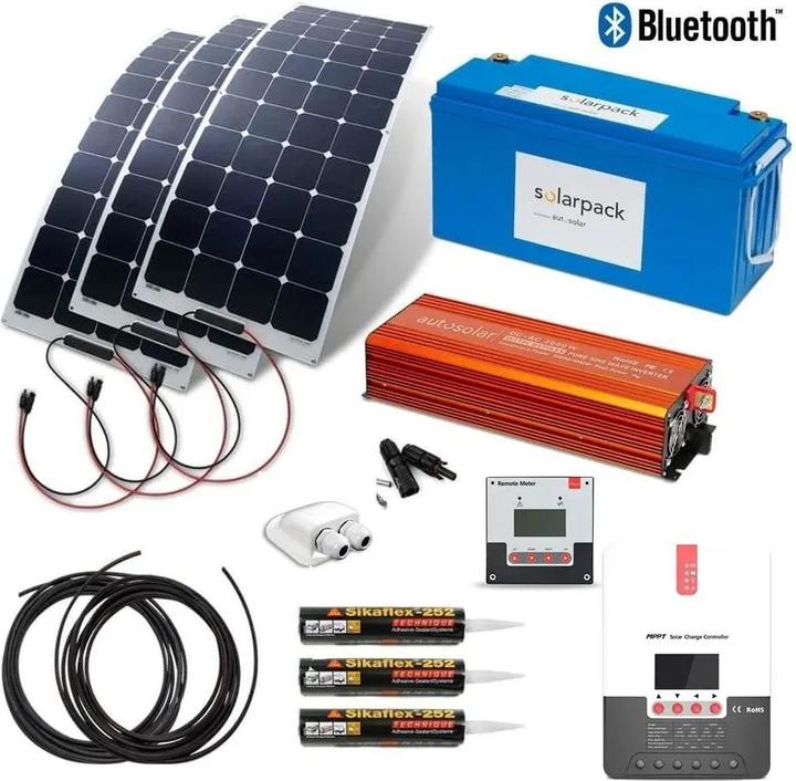 Image du produit Autosolar Kit complet 480W flexible avec batterie lithium 200Ah et onduleur 2000W (495 W)