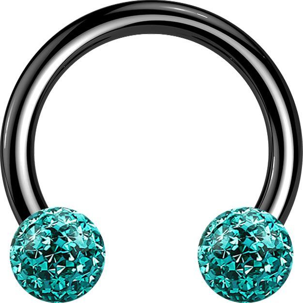 Produktbild Star Piercing Circular Barbell schwarz mit zwei Kristall Kugeln türkis Epoxy Schutzschicht (ohne Messing, Titan G23)