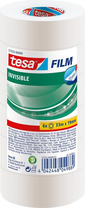 Produktbild tesa 6x tesafilm INVISIBLE, matt-unsichtbar, alterungsbeständig und reissfest (19 mm)