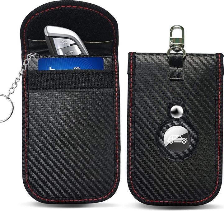 Actual product image Techsuit - RFID Anti-Theft (AF3) - with AirTag Holder, Carbon Fiber, EMF Blocker, 19.5 x 9cm - Black