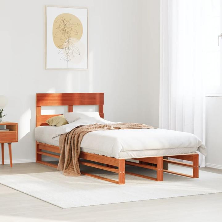 Produktbild VidaXL Massivholzbett Holzbett Bett Palettenbett mit Kopfteil 135x190cm Kiefer (135 x 190 cm)