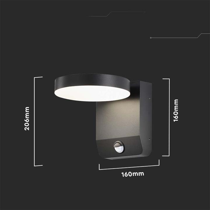 Produktbild V-TAC Projektor Fassadenleuchte 17W LED Bewegungsmelder Rund Schwarz IP65 VT-11020S-RD-B 4000K 2480l (2480 lm, IP65)