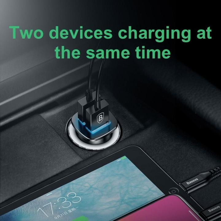 Image du produit Baseus Square metal A+A 30W Dual QC3.0 Quick Car Charger Noir