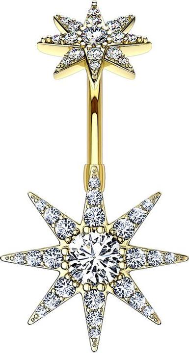 Star Piercing Banane Innengewinde 14k vergoldet doppel Stern (Messing, Chirurgenstahl 316L)