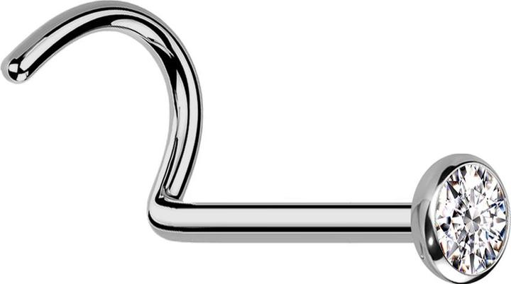 Star Piercing Nasenstecker gebogen silber mit flacher Halbkugel Kristall silber (Titan G23)
