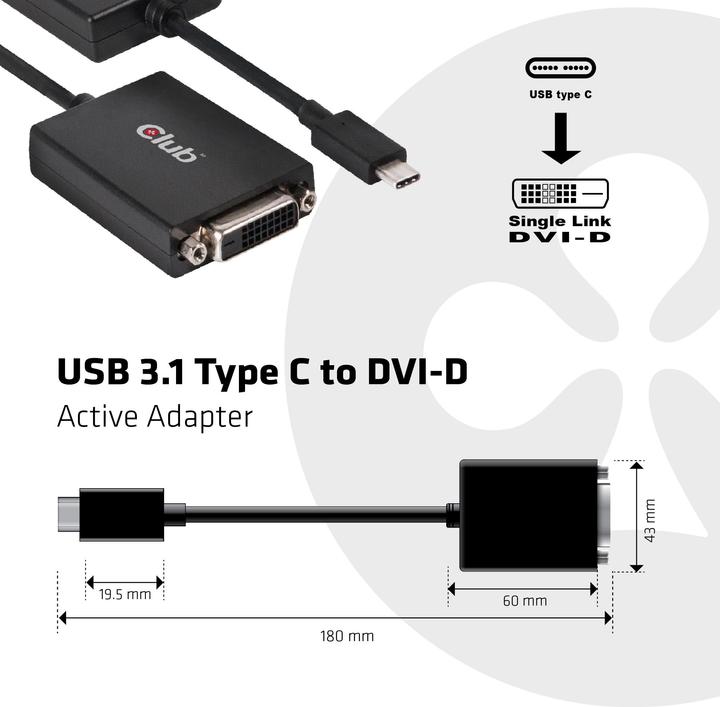 Produktbild Club 3D Aktiver USB 3.1 Typ C to (DVI, 10 cm)