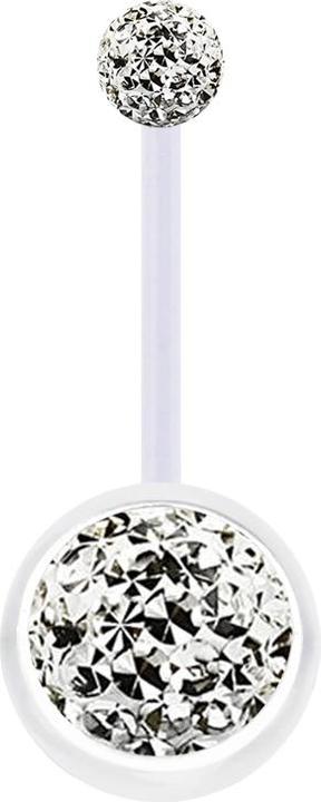Star Piercing Banane transparent mit zwei Kristall Kugeln silber Epoxy Schutzschicht (ohne Messing, Bioflex)