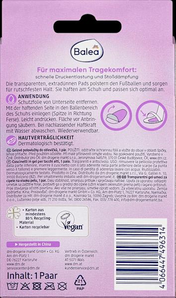 Image du produit dm Balea Coussinets en gel pour la balle, protection contre les escarres
