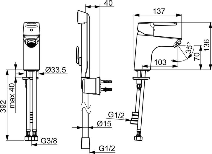 Produktbild Hansa HANSAPOLO Waschtisch-Einhebelmischer, Funktionsbrause, Ohne Ablaufgarnitur, Ausladung 103mm, 5