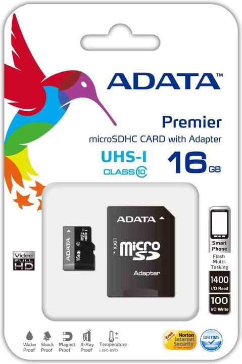 Actual product image Adata microSDHC Card 16GB,, Premier, UHS-I (16 GB, microSDHC, U3, UHS-I)
