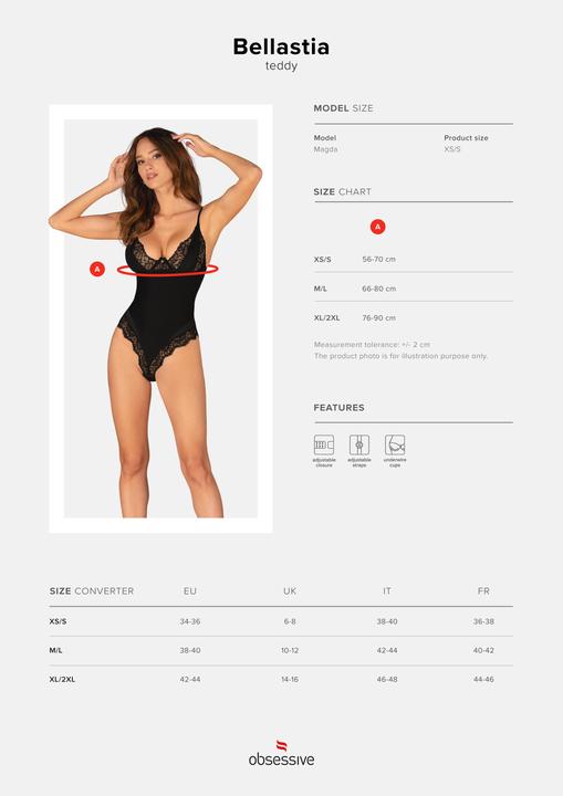 Actual product image Obsessive Bellastia Teddy with Underwire Cups - Black (L, XL)