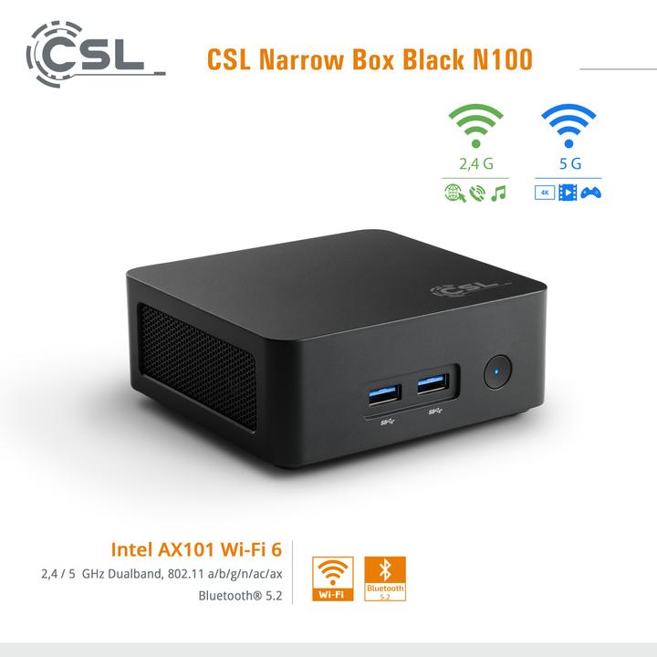 Produktbild CSL Narrow Box Black (Intel N100, 8000 GB, 4000 GB, Intel UHD Graphics)