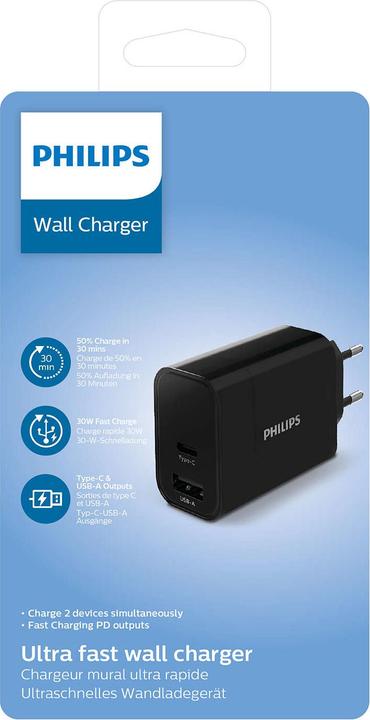 Produktbild Philips 1 USB-A + USB C, 30W (PD, QC) EU Plug (30 W)