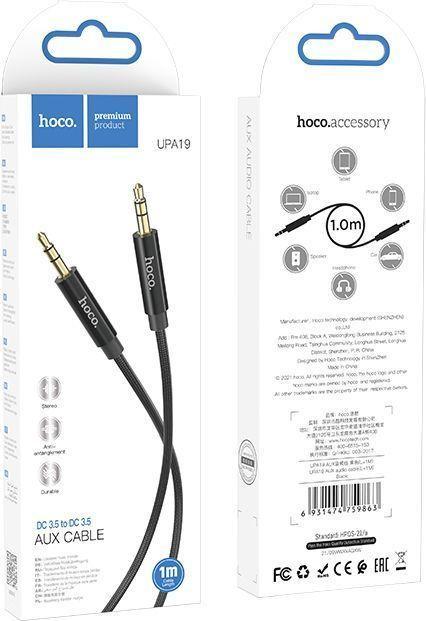 Actual product image Hoco - Audio Cable (UPA19) - Jack 3.5mm to Jack 3.5mm, 1m - Black (1 m)