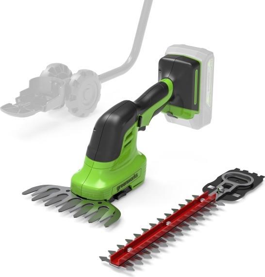 Greenworks G24SHT, Multiklipper 2i1, 24V, u/batteri og loader