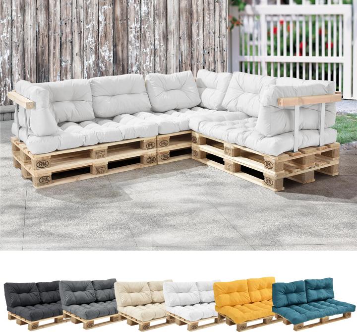 Produktbild En.Casa Palettenkissen Mogán 1x Sitzkissen 2x Rückenkissen Weiss (120 x 80 x 12 cm)