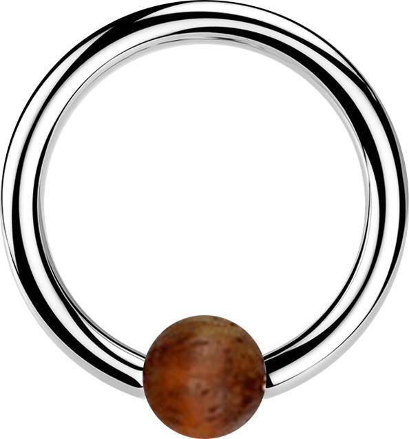 Image du produit Star Piercing Micro Ball Closure anneau argenté avec boule en bois de tamarin foncé (Organique, Acier chirurgical 316L, sans laiton)