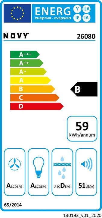 Label énergétique NOVY 26080 cooker hood Built-in White ³/h B (Hotte écran plat)