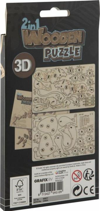 Actual product image Grafix 2-in-1 Wooden Construction Set 3D Puzzle - Kangaroo and Lion (3 pieces)