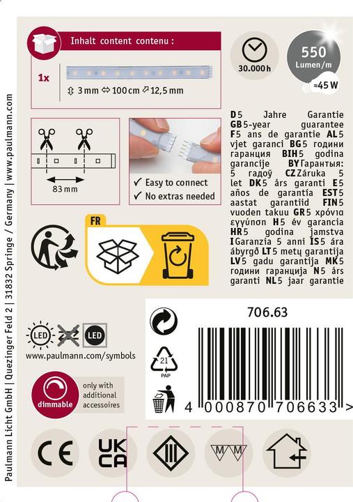 Image du produit Paulmann MaxLED 500 Stripe (Blanc chaud, 100 cm, Intérieur)