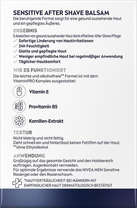 Valeurs nutritives et ingrédients NIVEA Baume Après-Rasage Sensitive (Baume, 100 ml)