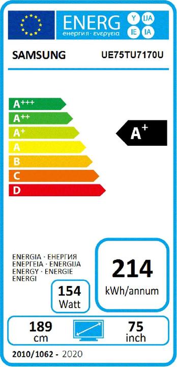 Energie-Label Samsung UE75TU7170 (75", LED, 4K, 2020)