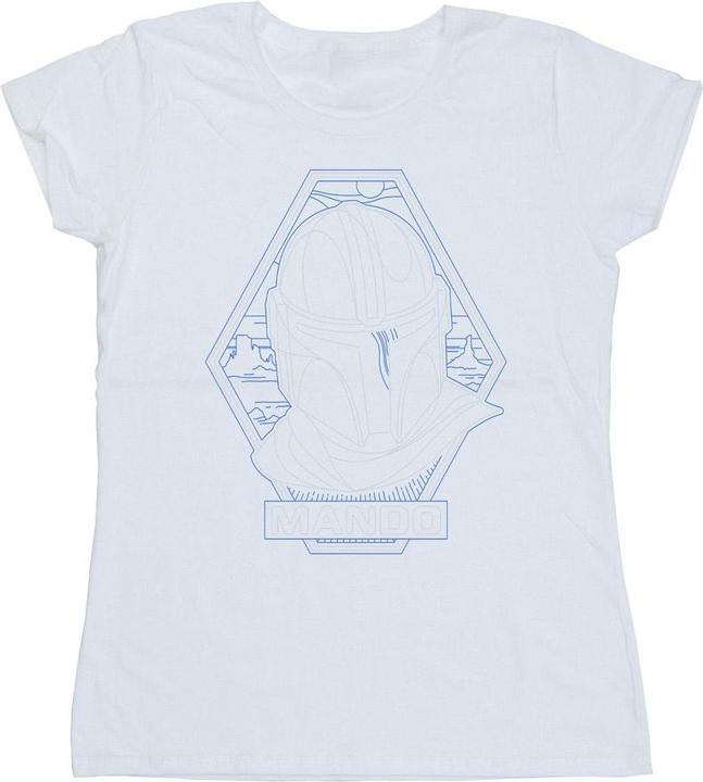 Actual product image Star Wars Womens/Ladies The Mandalorian Outline Helm Diamond Cotton T-Shirt (M)