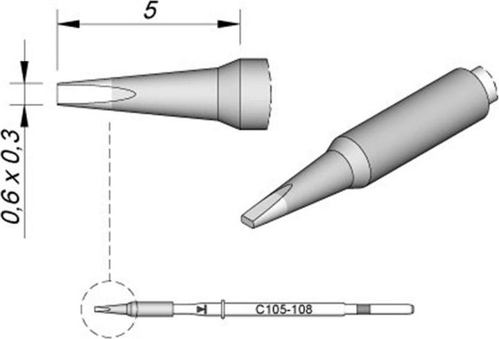 Actual product image JBC Tools C115113 Soldering tip chisel shape, straight tip size 0.3 mm Content 1 pc