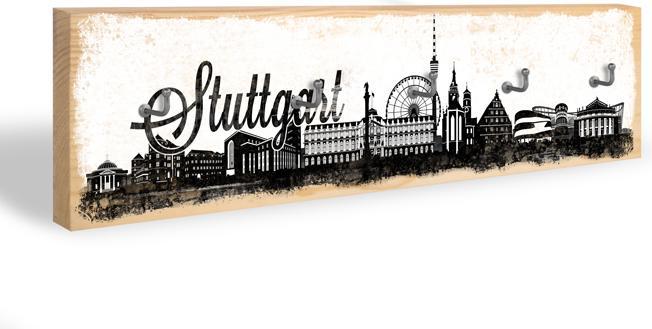 Actual product image Trenddeko Stuttgart skyline + 5 hooks (40 x 10 cm)