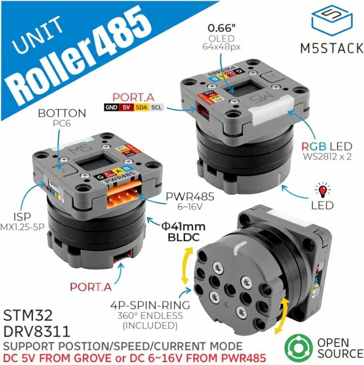 Actual product image M5Stack Roller485 unit with BLDC motor RS485 / I2C