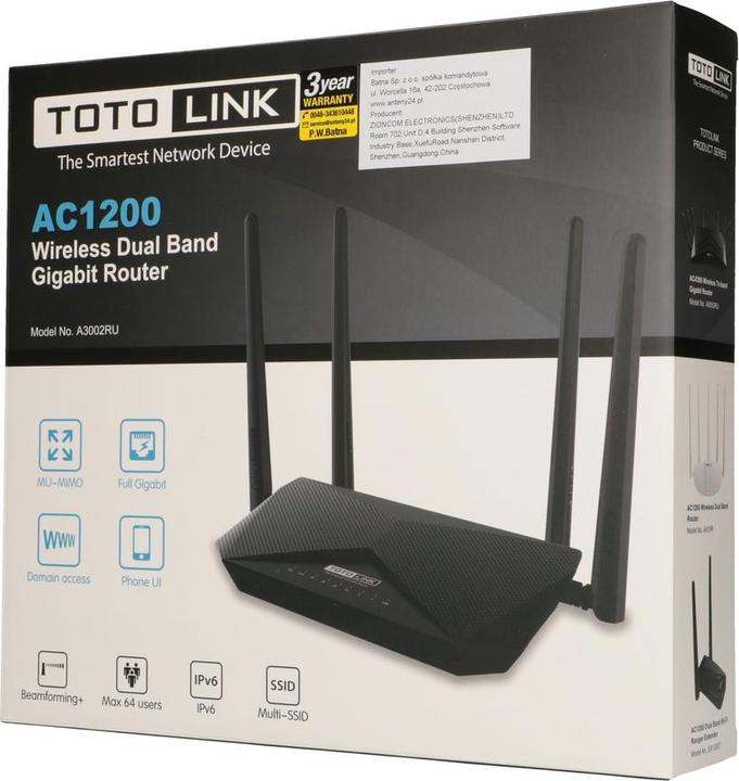 Produktbild Totolink A3002RU-V2 WLAN-Router Gigabit Ethernet Dual-Band (/5 GHz)