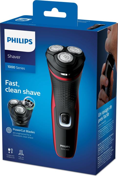 Produktbild Philips 1000 series PowerCut Blades Dry electric shaver, Series 1000, Rotation shaver, Black, Red, C
