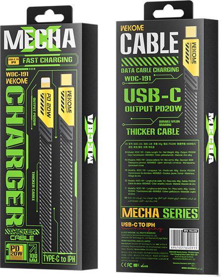 Actual product image Wekome WDC-191 Mecha series - USB-C to Lightning PD connection cable 20 W 1 m (Yellow) (1 m)