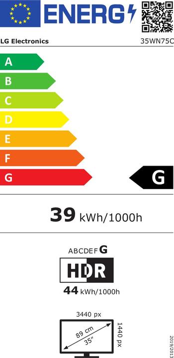 Energie-Label LG 35-Zoll-Monitor 35WN75C-W 21:9 QHD (3440 x 1440 Pixel, 35")