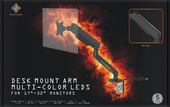 Actual product image Deltaco Gaming RGB - Single Arm Monitor Mounts (Table, 32")